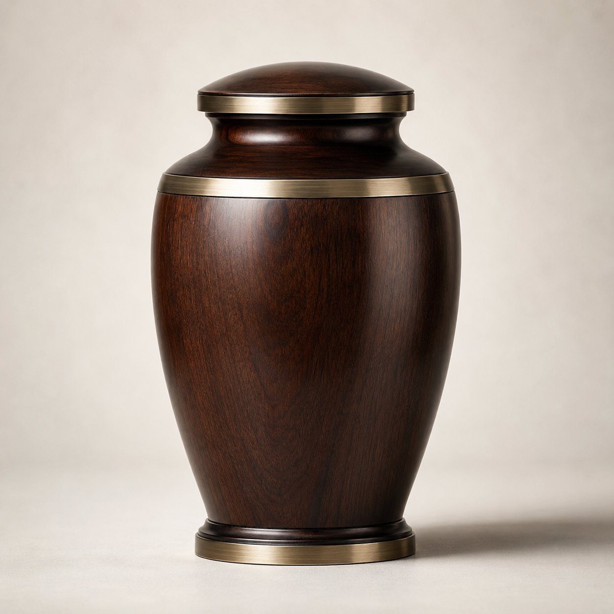 Urna cineraria in legno di noce scuro con finiture in ottone